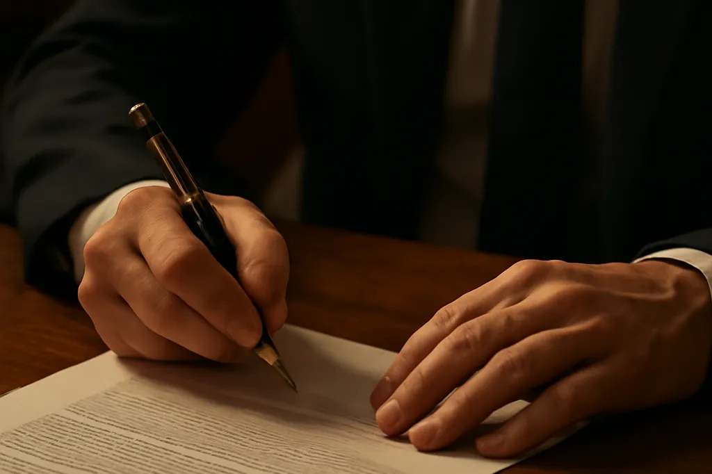 Mains tenant un stylo prêt à signer un contrat papier détaillé