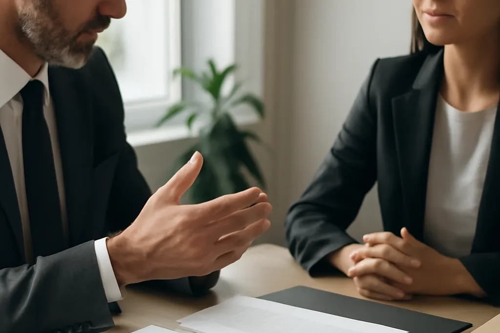 Deux personnes en conversation autour d’une table avec des documents