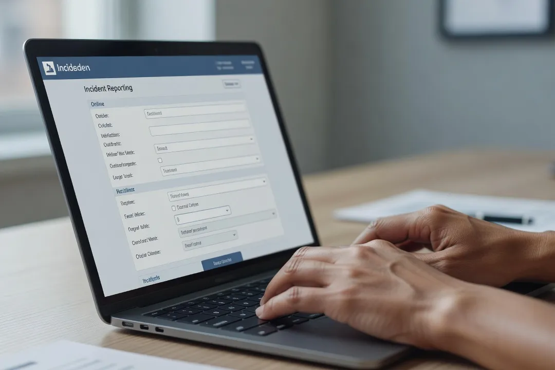 Mains tapant sur un clavier pour remplir un formulaire de signalement en ligne