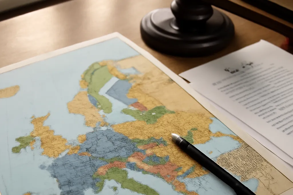 Carte de l’Europe et documents juridiques sur un bureau