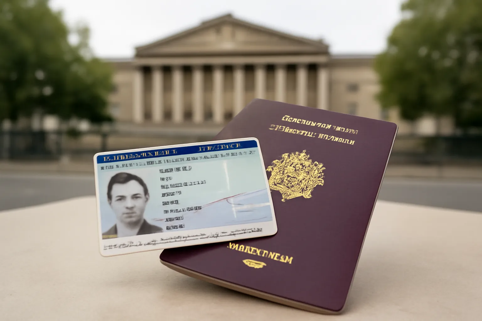 Carte d’identité et passeport français posés sur une table