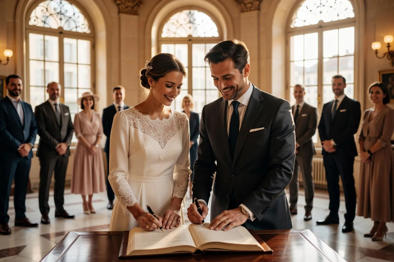 Cérémonie de mariage franco-russe à la mairie d'Annecy, signature des registres