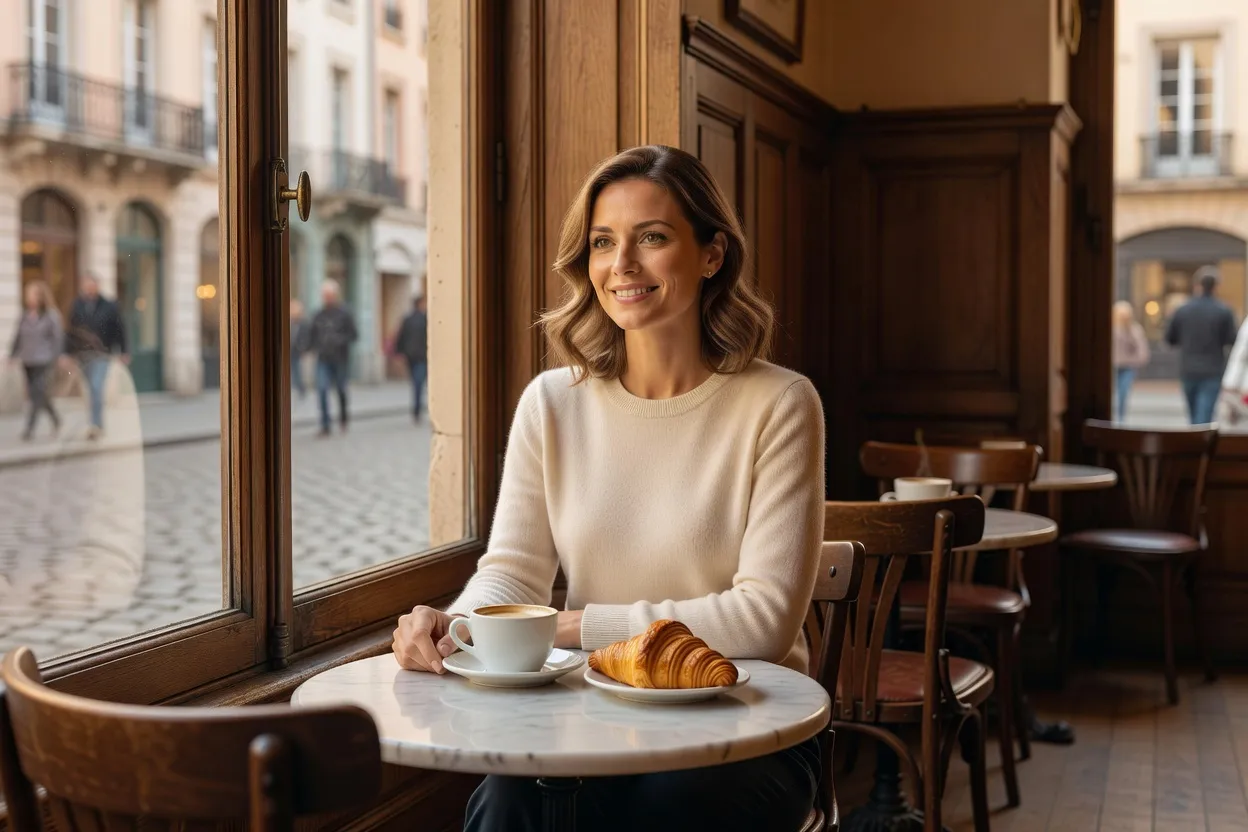 Ekaterina Volkova, femme russe remariée à un Français, souriante dans un appartement lumineux à Lyon