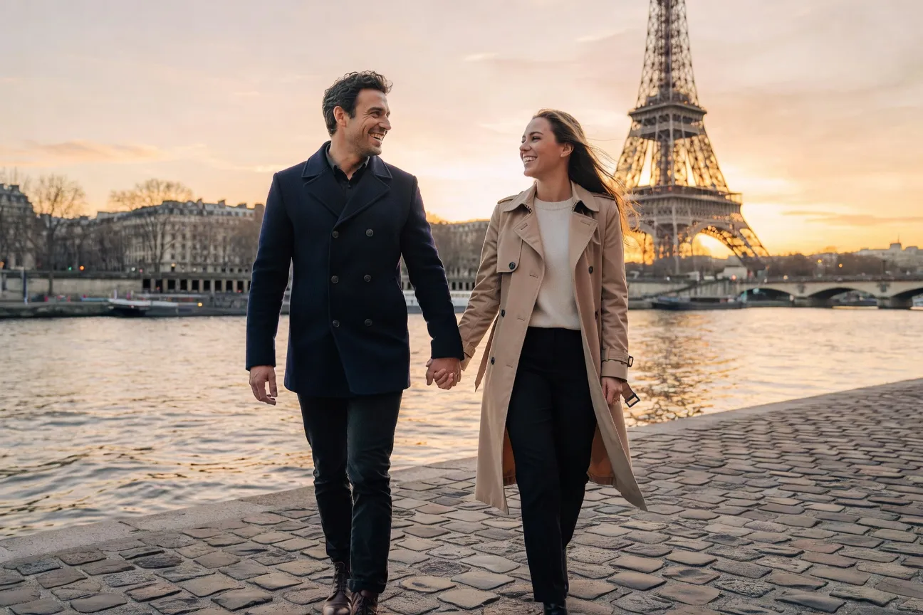 Couple franco-russe heureux en rencontre organisée à Paris
