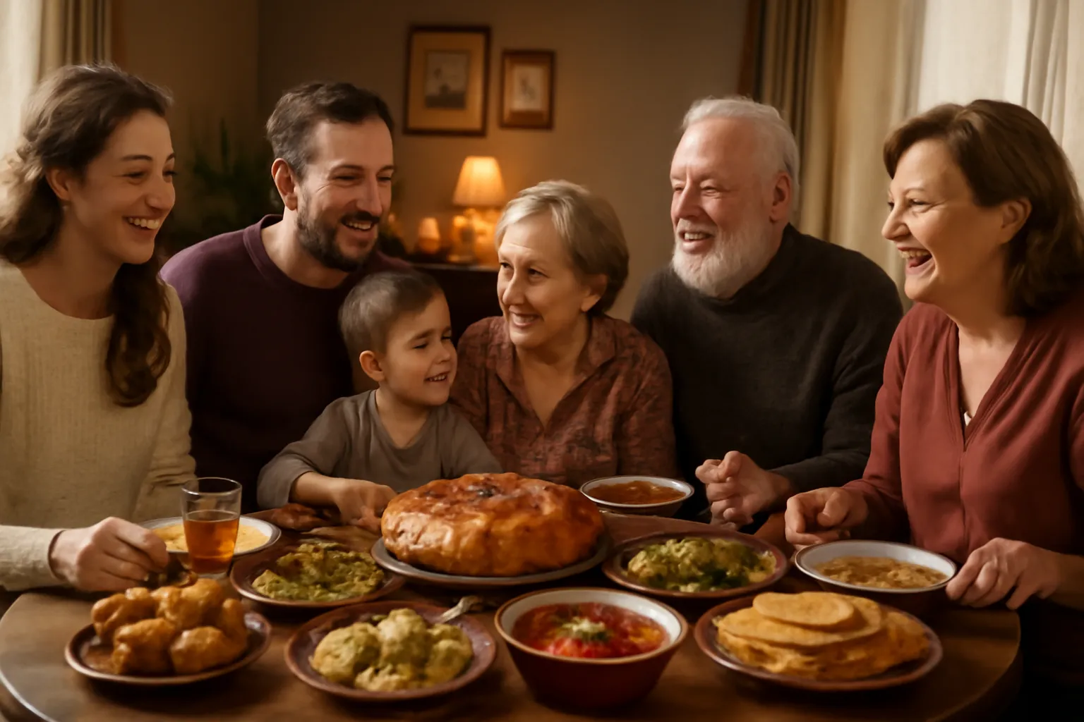 Famille russe moderne partageant un repas traditionnel