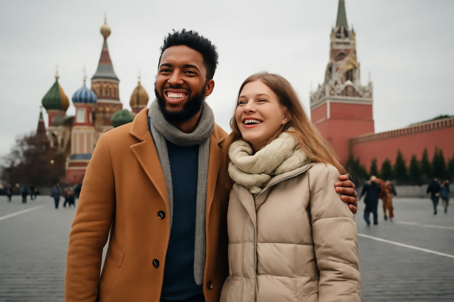 Couple franco-russe partageant un moment ensemble