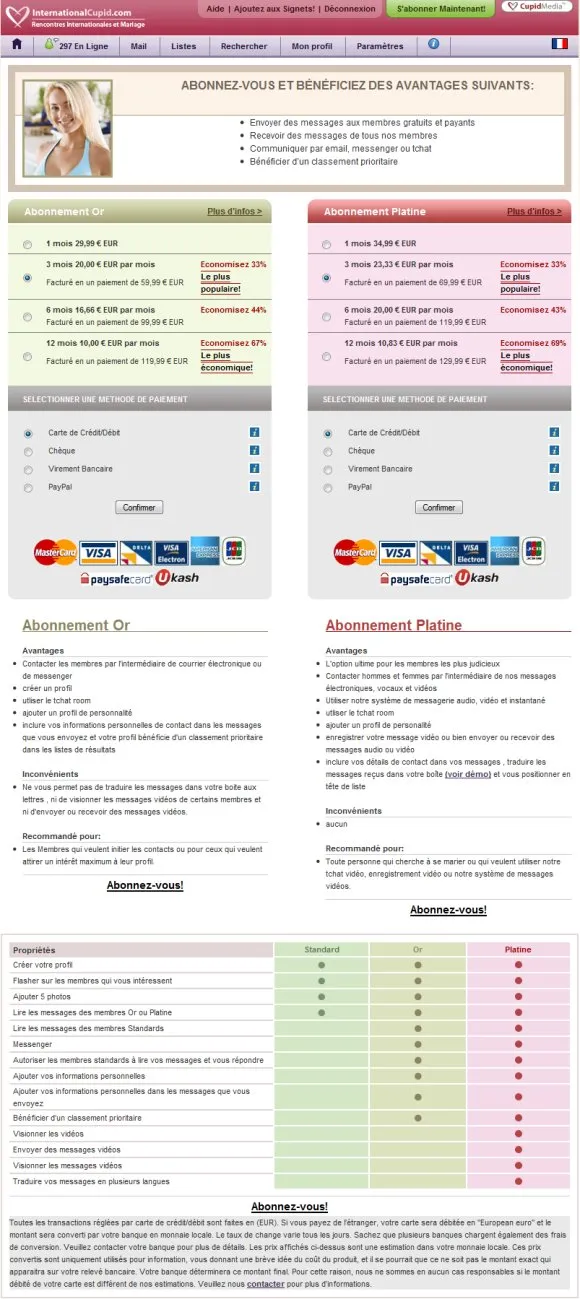 Tarifs InternationalCupid 2026